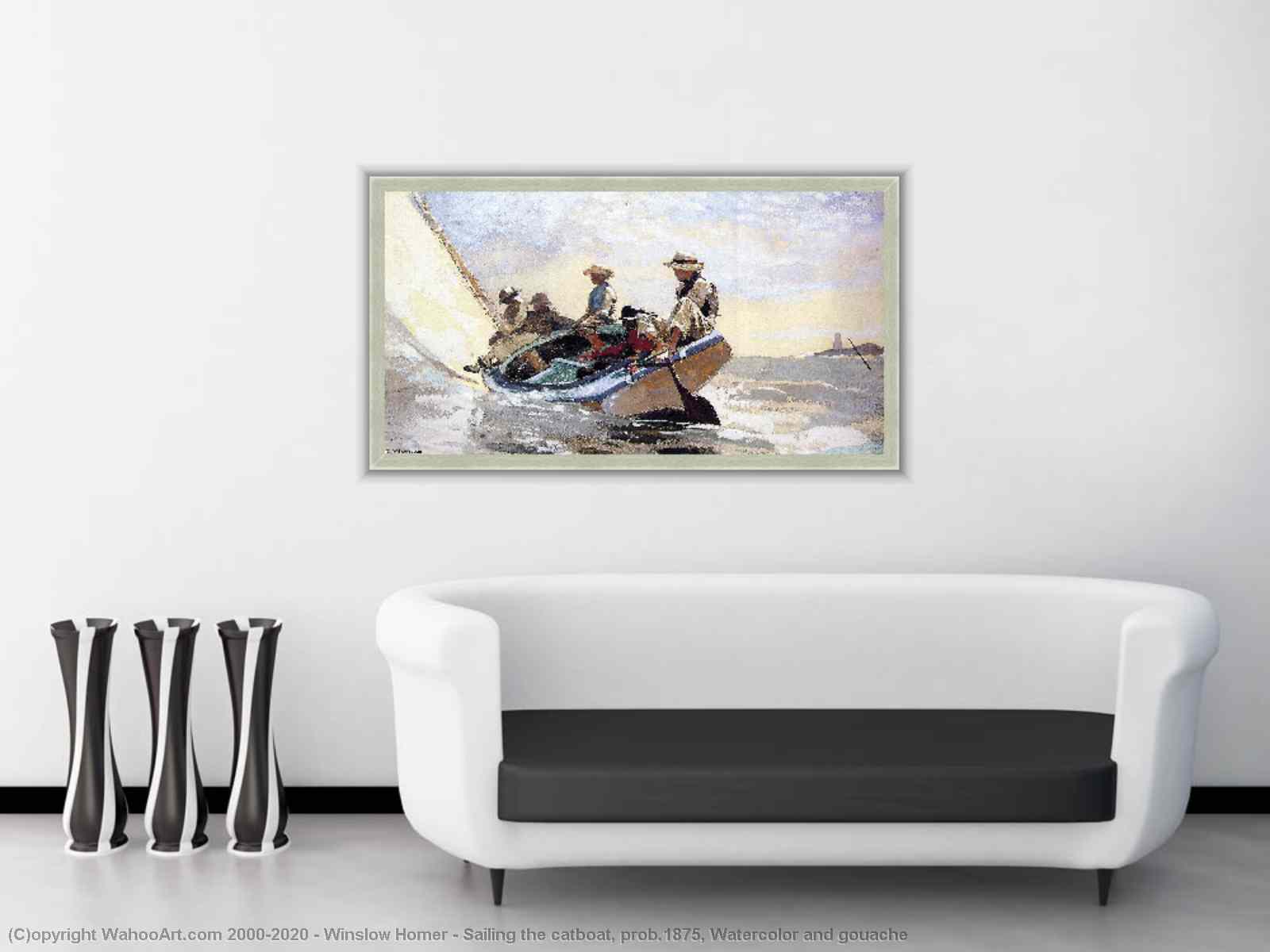 Oil Painting Replica Sailing the catboat, prob.1875, Watercolor