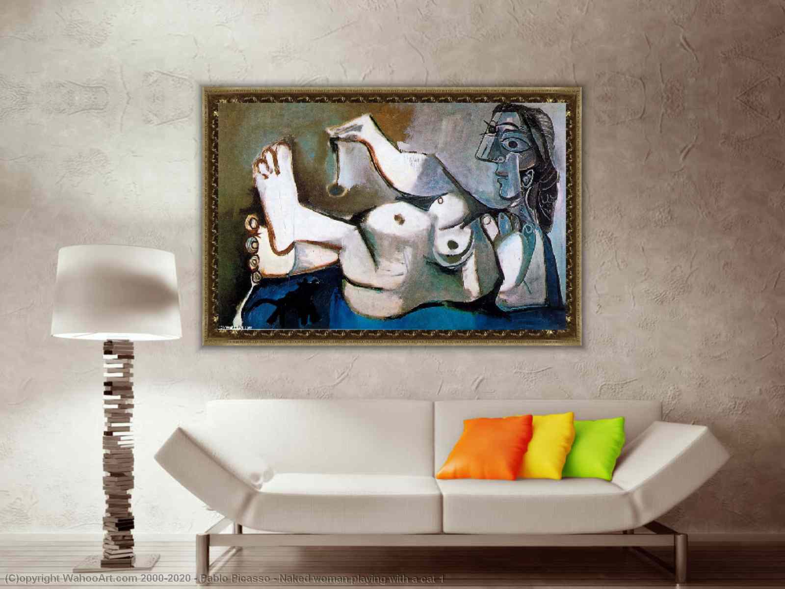 Femme nue jouant avec un chat 1 de Pablo Picasso | Most-Famous-Paintings.com