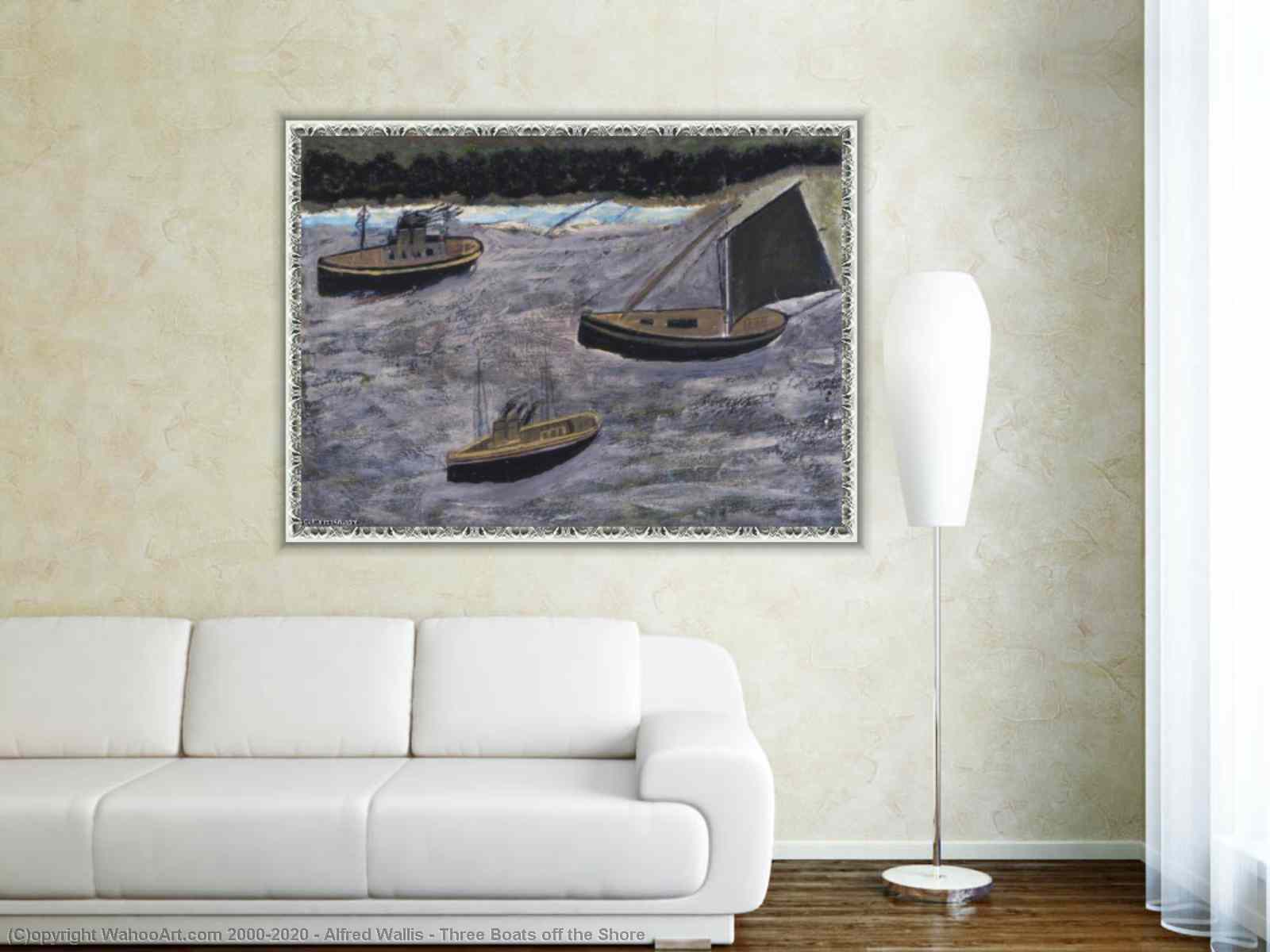 油畫三艘船离开海岸通过Alfred Wallis | Most-Famous-Paintings.com