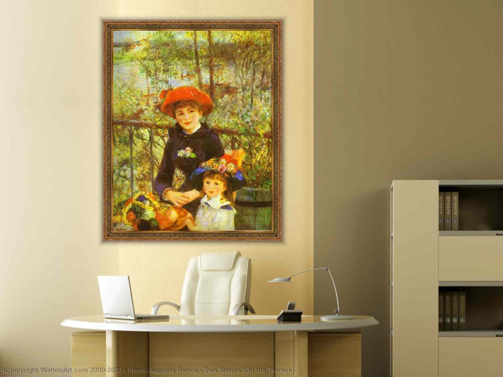Dos hermanas en la terraza Impresionismo Pintura Renoir Póster e impresión Lienzo Arte Giclee Cuadro de pared para sala de estar Marco de 20x30 cm