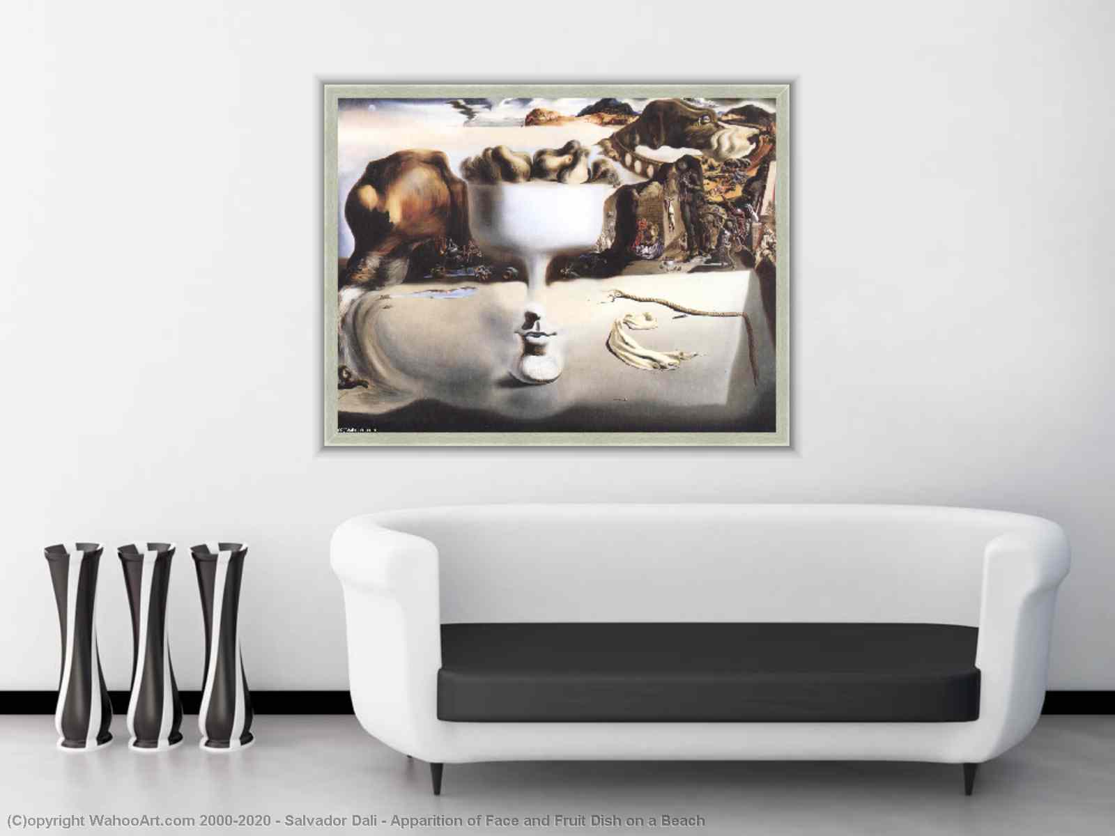 Aparición De Un Rostro Y Un Frutero En La Playa aparición de rostro y un frutero sobre la playa de Salvador Dali |  Reproducciones De Bellas Artes | Most-Famous-Paintings.com
