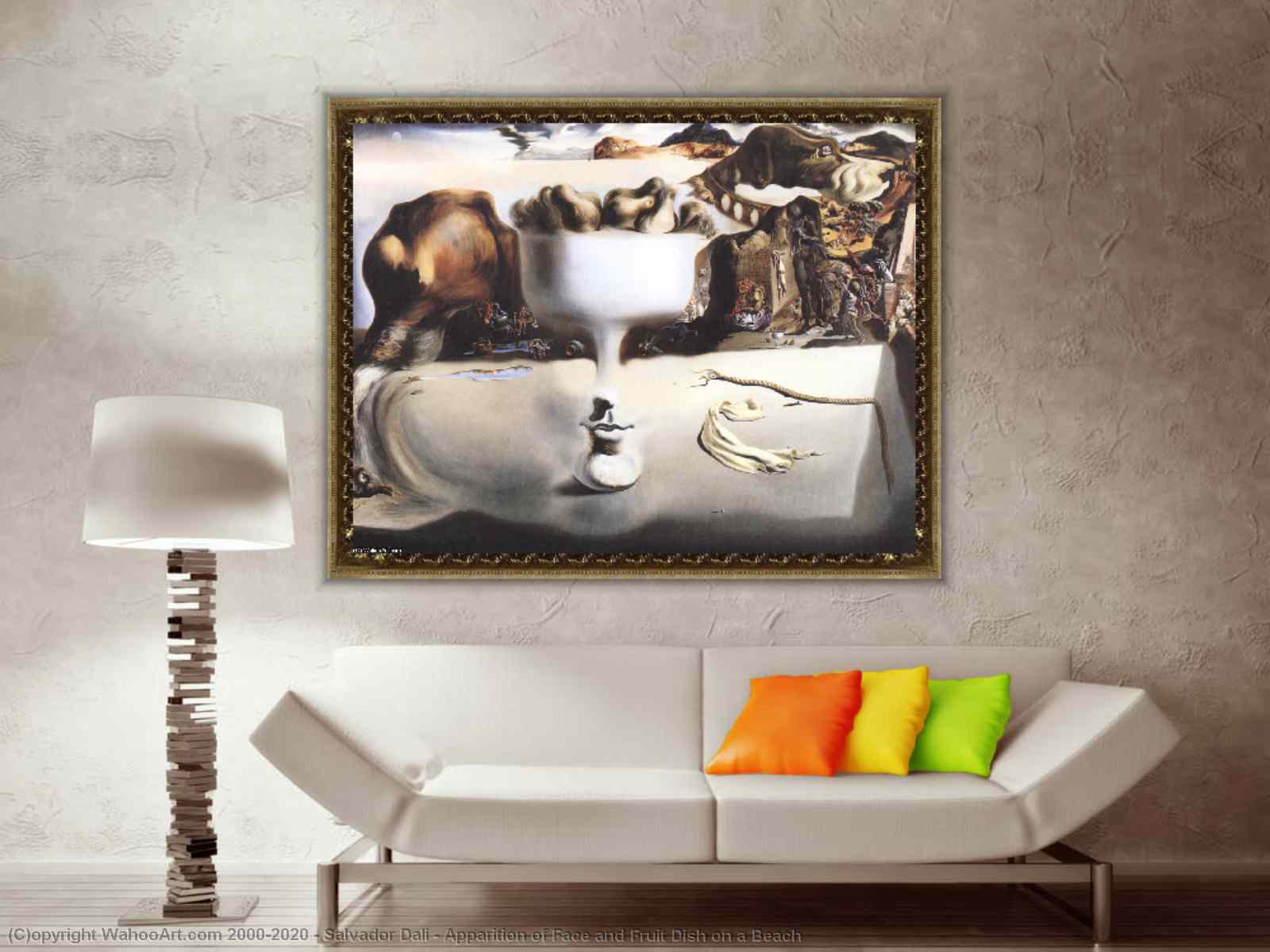 Aparición De Un Rostro Y Un Frutero En La Playa aparición de rostro y un frutero sobre la playa de Salvador Dali |  Reproducciones De Bellas Artes | Most-Famous-Paintings.com