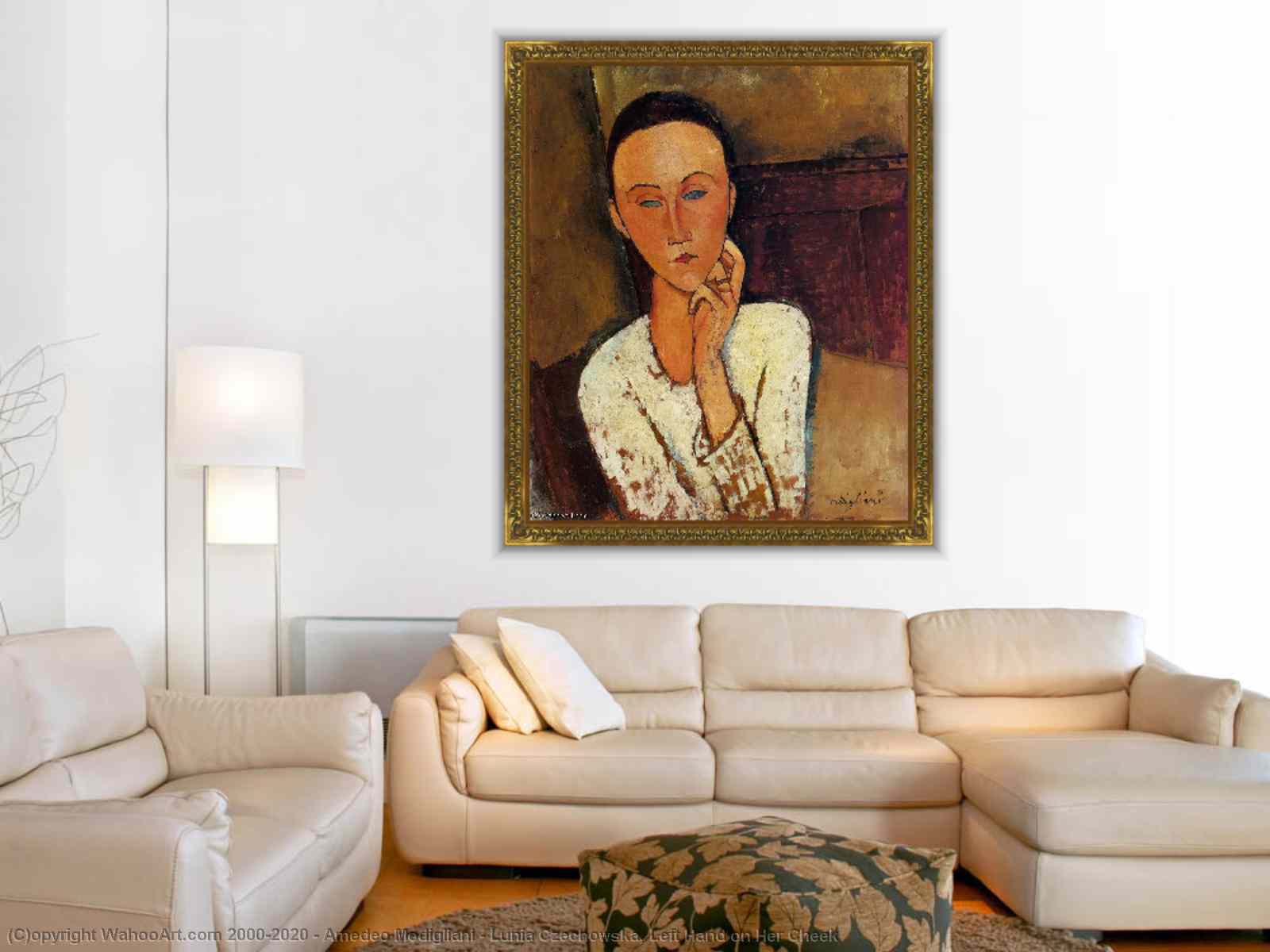 Oil Painting Replica Lunia Czechowska, Left Hand on Her Cheek by Amedeo  Modigliani