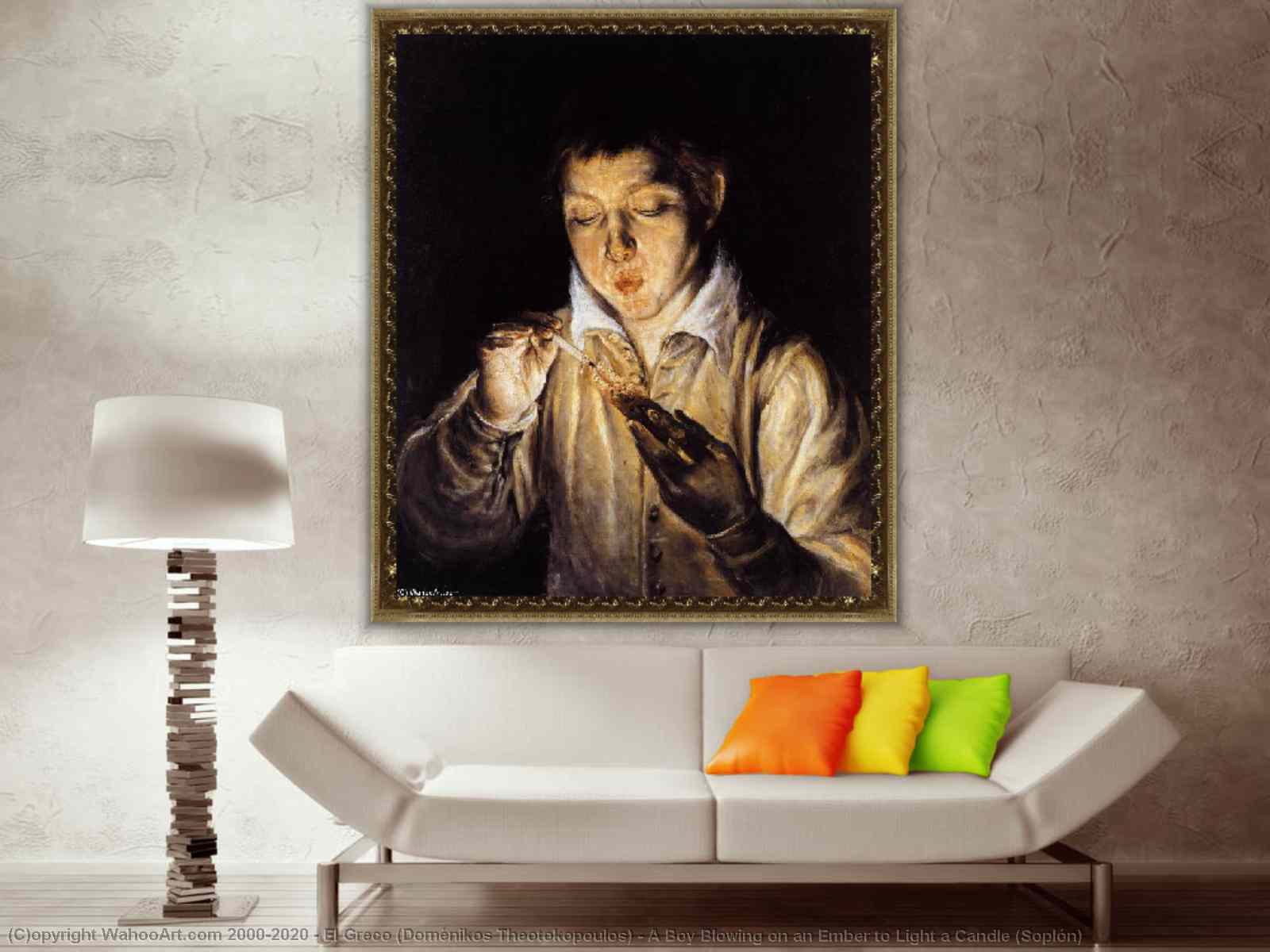 Paintings Reproductions | A Boy Blowing on an to Light a Candle (Soplón) by El (Doménikos | Most-Famous-Paintings.com